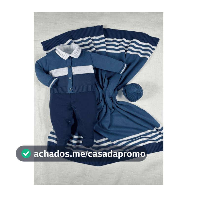 Kit Saida Maternidade Menino Bebe Tricot Azul Petroleo