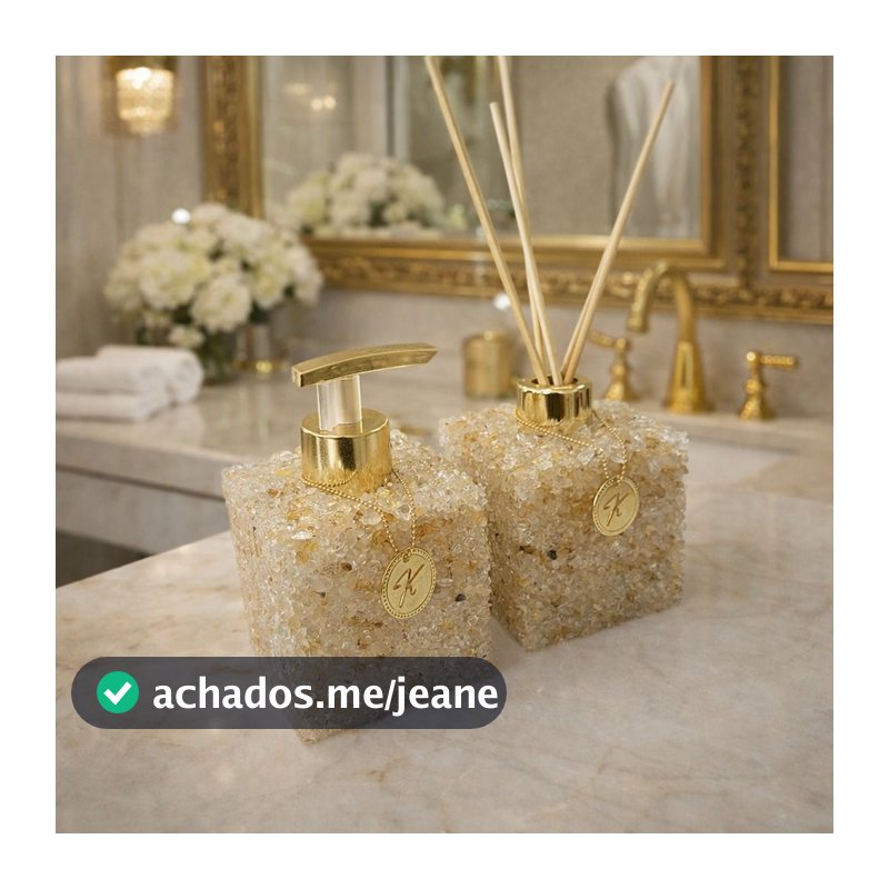 Kit Aromatizador e Saboneteira Quadrado em Quartzo Premium