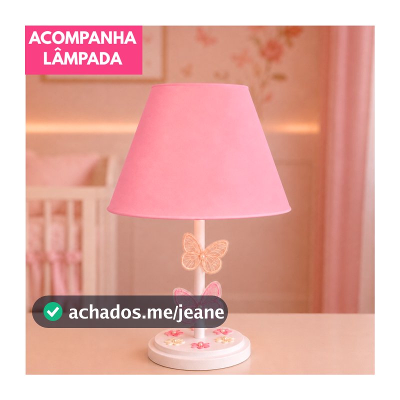 Abajur Infantil Luminária Borboletas e Flores Jardim Decoração Quarto Menina Bebê e Criança
