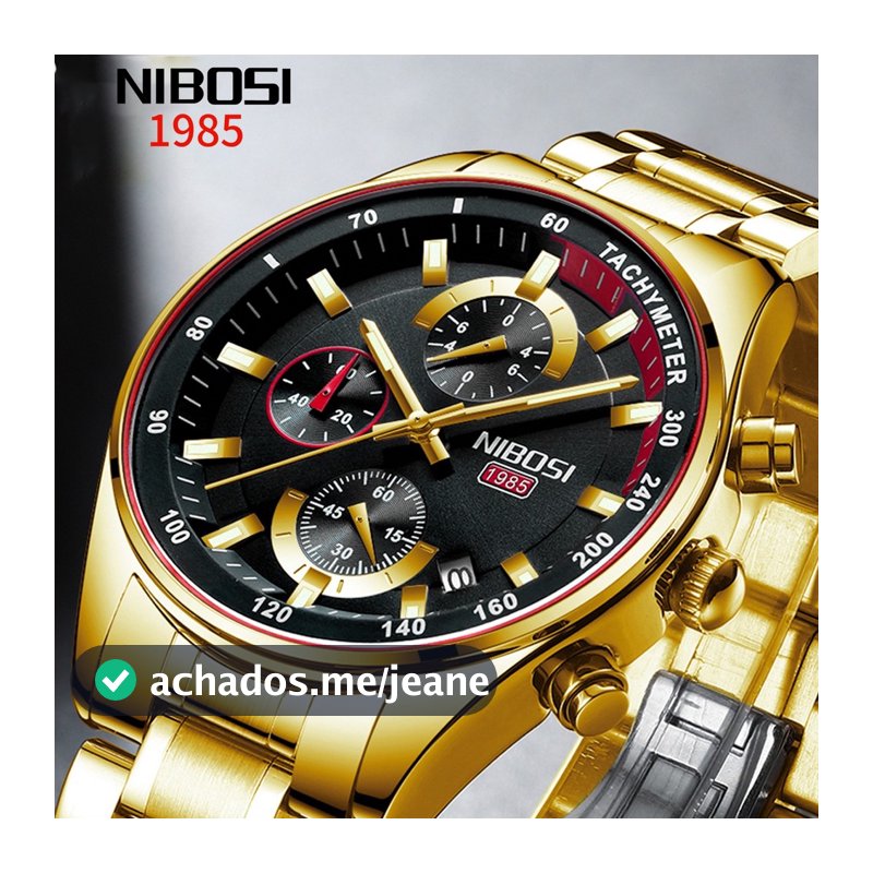NIBOSI Relógio Masculino Moda Luxo Relógio de Quartzo Dourado à Prova D 'Água Cronógrafo Relógio Homem