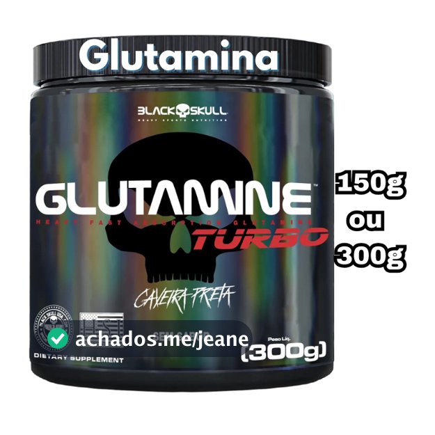 Glutamina Turbo 300g Black Skull - Suplemento em pó L-Glutamine Caveira Preta