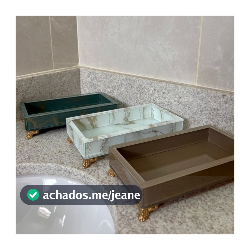 Bandeja de Vidro Efeito Mármore Pequena Decorativa Organizador Banheiro Lavabo Penteadeira