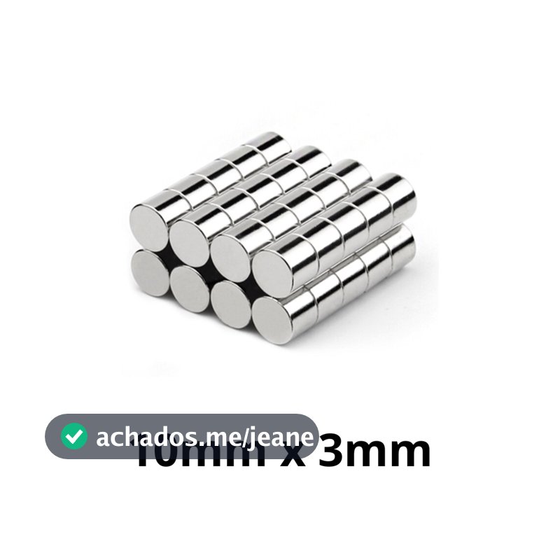 Kit 50 Peças Imã Neodímio Potente Disco Magnético N35 10x3 mm Pastilha Redondo Pequeno Super Forte