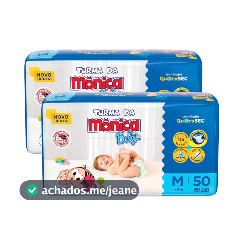 Kit 2 Fralda Infantil Turma da Mônica Baby Mega Tamanho M 50 Fraldas Descartáveis