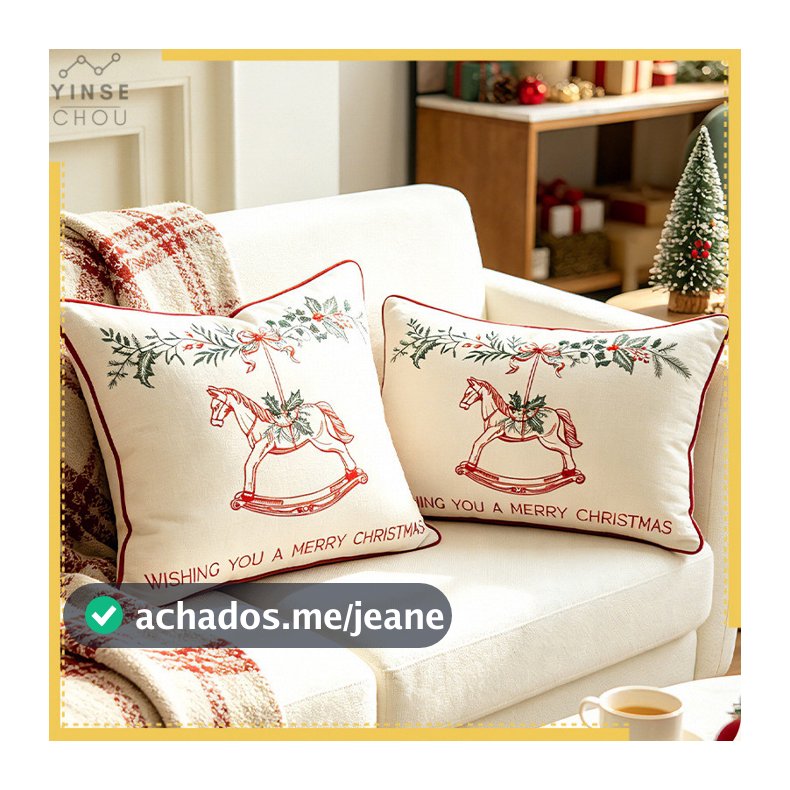 Capa de Almofada Festiva Vintage com Tema de Carrossel de Natal, Bordado 3D, 4545cm 3050cm, Capa de Almofada Lombar, C