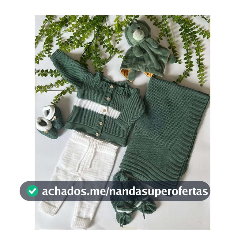 Saída Maternidade para Bebê em tricô  Menino Verde Maré 6 peças