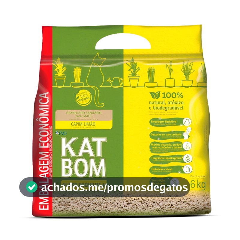 Areia Higiênica Katbom Para Gatos Granulado Capim Limão  6Kg