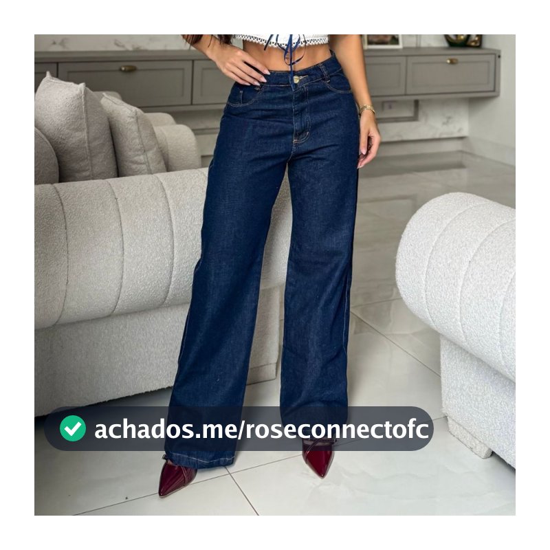 Calça Jeans Feminina Wide Leg Escura Cintura Alta Sem Lycra 100% algodão