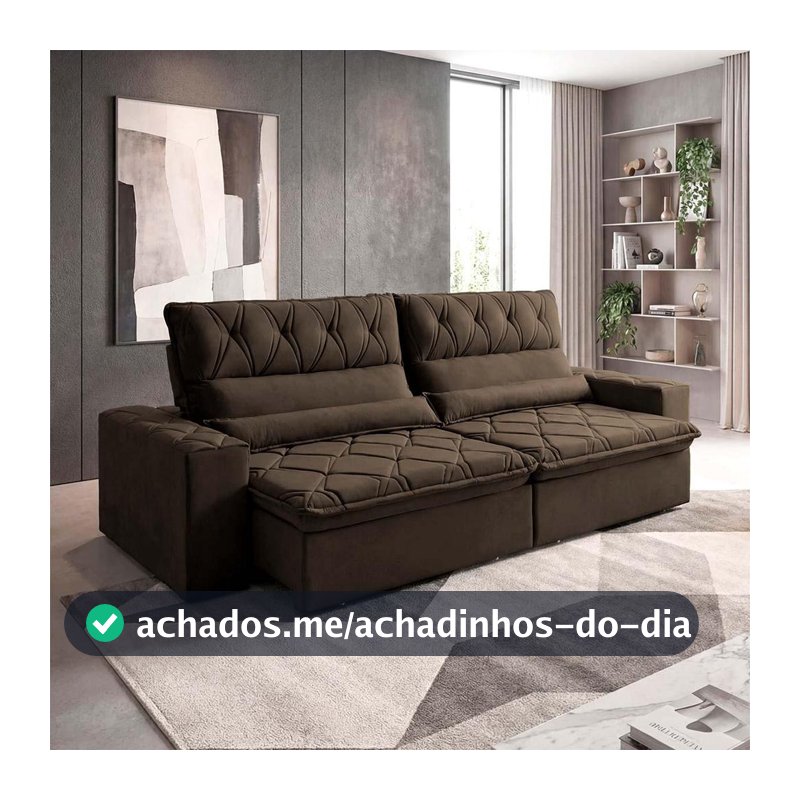 Sofá Retrátil/Reclinável França 3,00m Suede Velut Marrom c/ Molas no Assento - King House