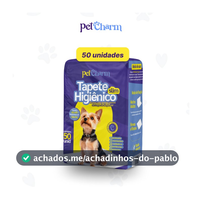 50 unid - Tapete Higiênico PetCharm Slim -Tamanho 50cm x 60cm Para Cachorros