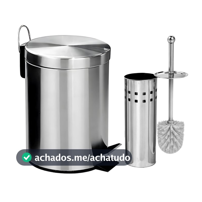 Lixeira Banheiro Inox Pedal Cozinha + Escova Sanitária Inox Com Suporte Ou Opções Avulsos