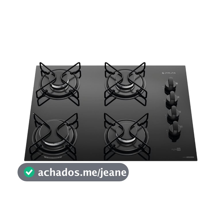 Cooktop Atlas Agile Up 4 Bocas Preto - Grades Individuais com 4 Pontos de Apoio - Bivolt