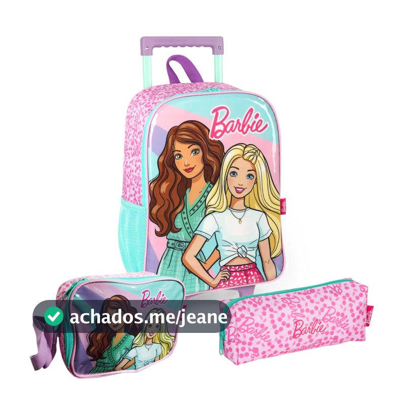Kit Escolar Mochila De Rodinhas Estojo e Lancheira Barbie Fashionista