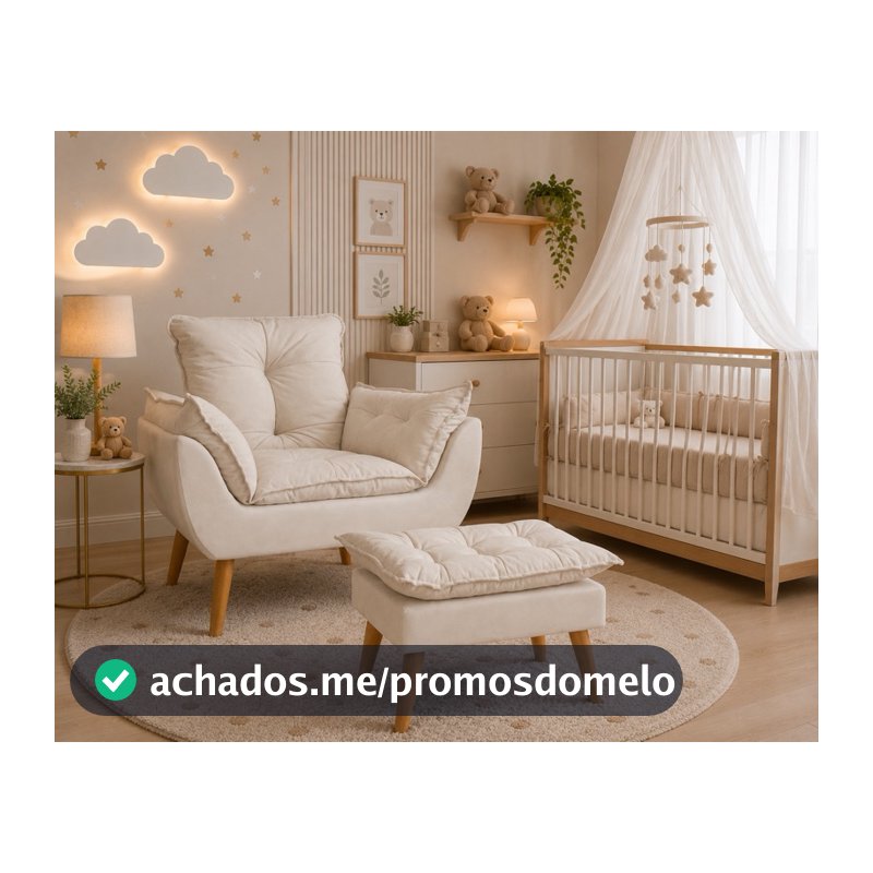 Kit poltrona mais puff amamentação opala pés palito suede bege