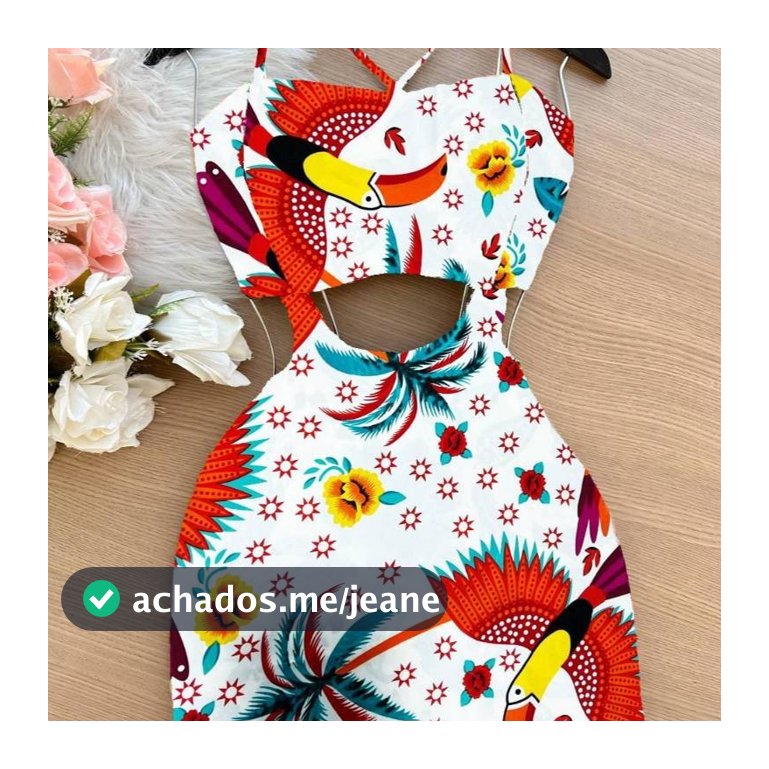 Vestido Feminino Macaquinho Estampado com Bojo Alça Ajustável possui forro