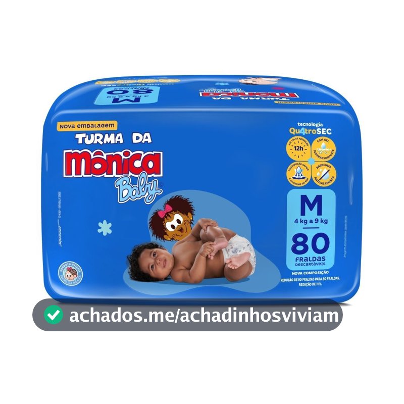 Fralda Turma da Mônica Baby Tamanho M com 80 Unidades Descartáveis