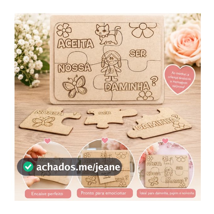 Quebra Cabeça Convite Casamento Daminha Pajem Noivinha Personalizado em MDF Infantil Porta Aliança