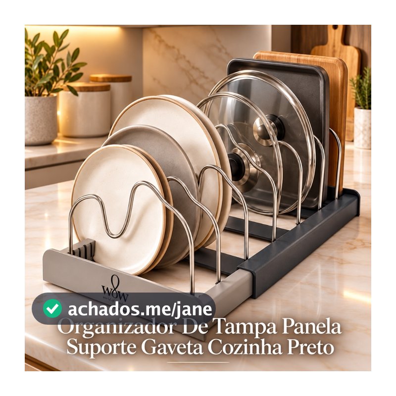 Organizador De Tampa Panela Suporte Gaveta Cozinha Preto