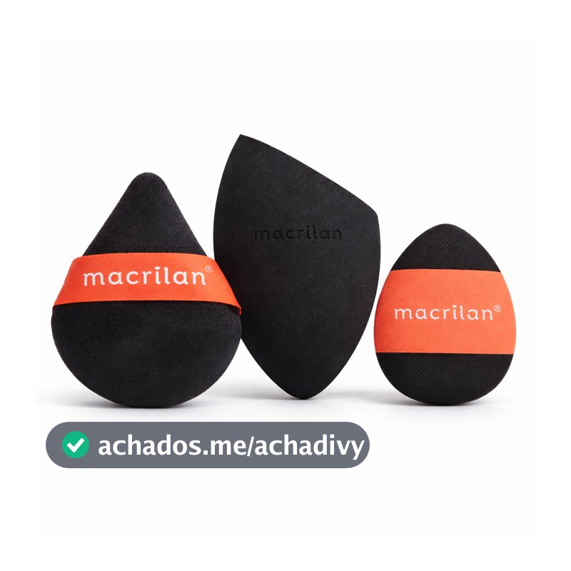 Trio Esponjas Maquiagem Macrilan EP26 Para Base Pó e Corretivo Preta