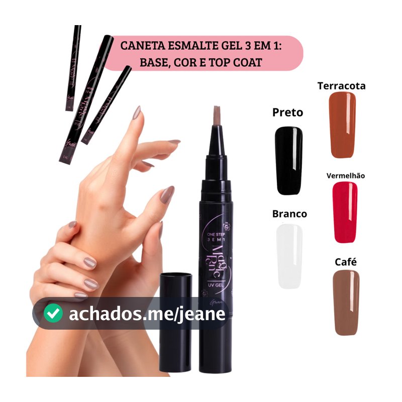 Caneta Esmalte Gel 3 em 1 Gel LED Secagem a UV/LED Base Top Coat Nail