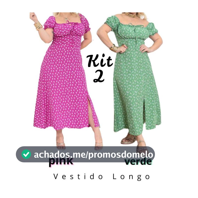 Kit 2 Peças de Vestido Feminino Midi com Manga Princesa com forro e Fenda na Frente Elegância - Moda Casual