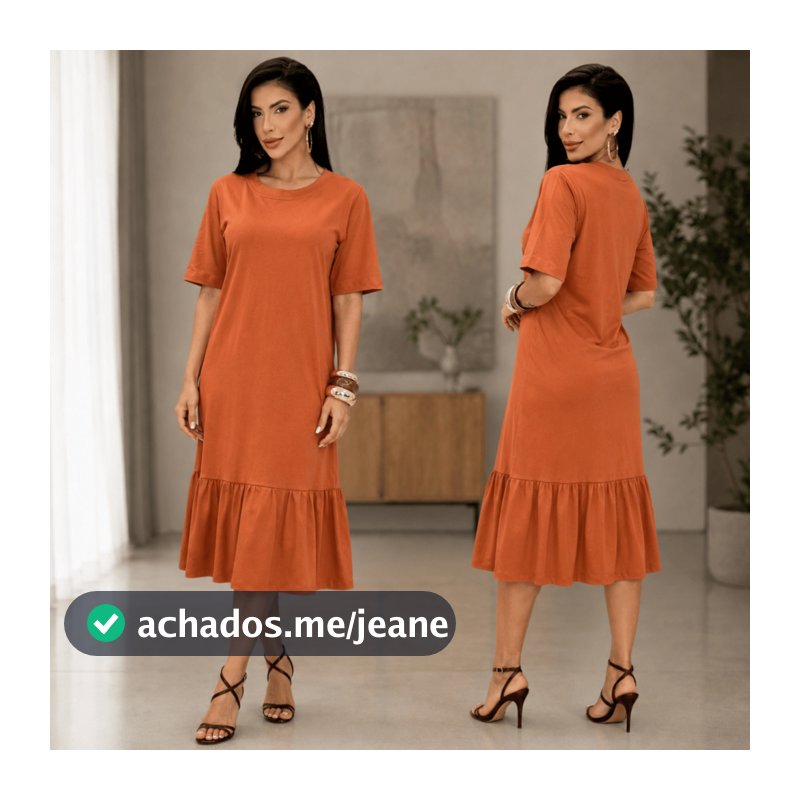Vestido Midi Feminino 100% Algodão Manga Curta Gola Redonda Babado Casual Elegante Conforto