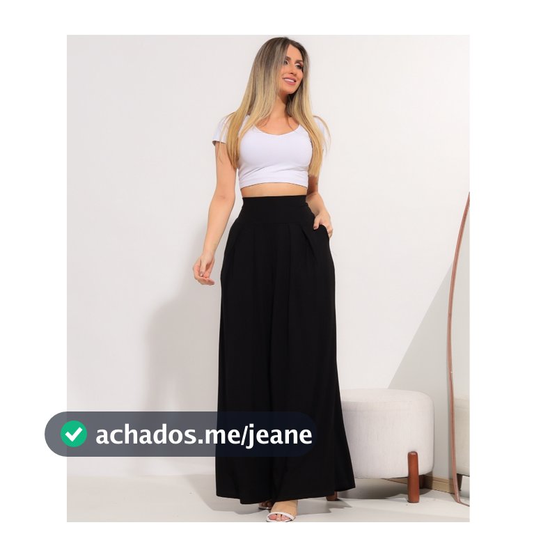 Calça Pantalona Boca Larga Soltinha Malha Viscolycra Cós Largo Cintura Alta Pregas 3128
