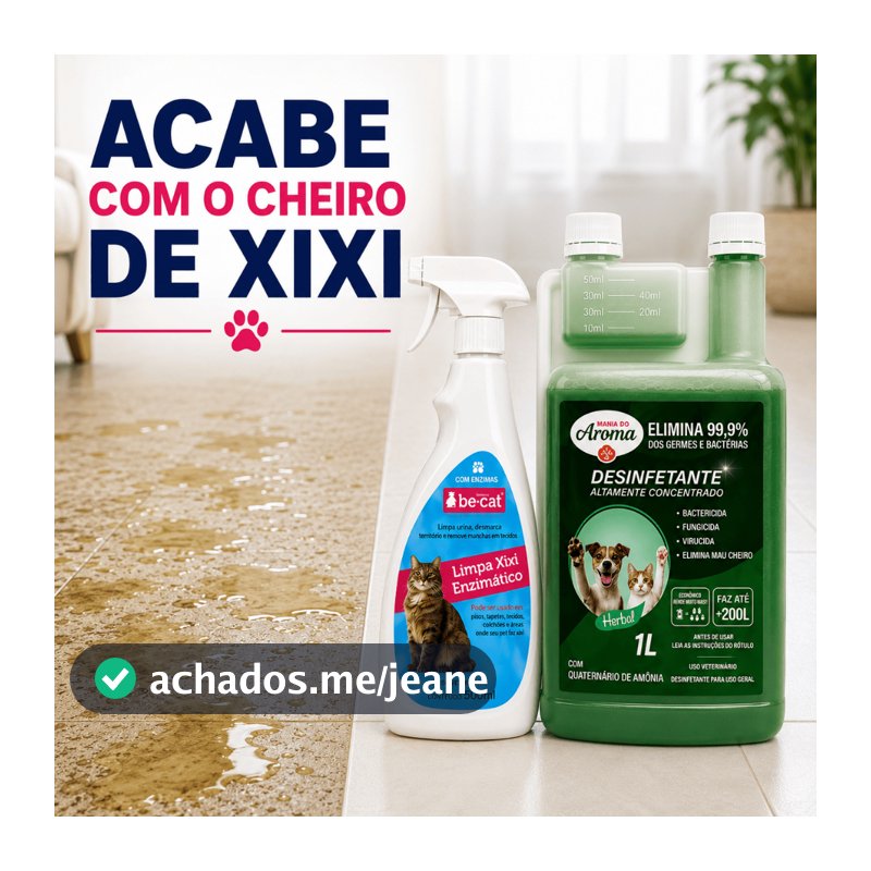 Kit Limpeza Pet Desinfetante Concentrado 1L + Limpa Xixi Enzimático 500ml Elimina Odores e Higieniza