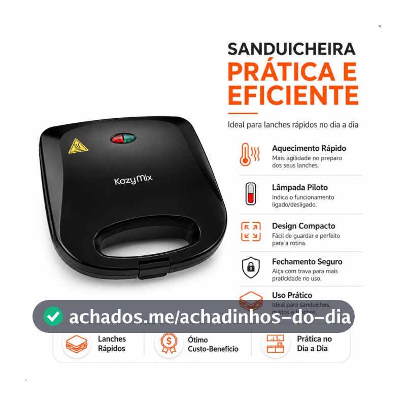 Sanduicheira Elétrica Antiaderente127V Preta Grill para Lanche Misto e Sanduíche