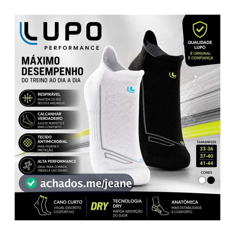 Pares Meia Lupo Performance Cano Curto Original Unissex Esportiva Running Treino Academia Respirável Conforto 33 ao 44