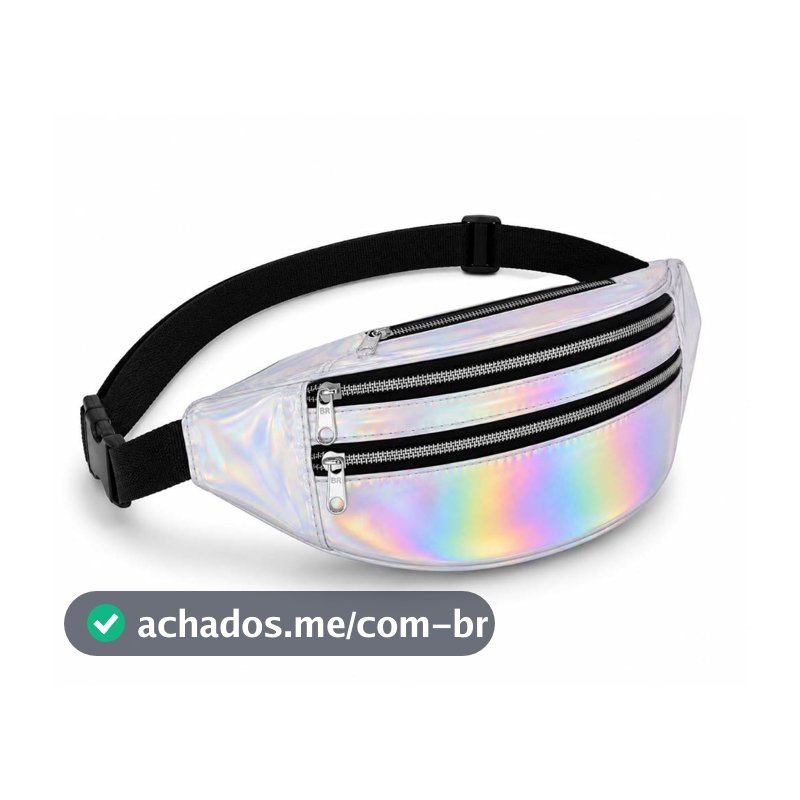Pochete Holográfica Feminina Metalizada Neon 3 Zíperes Bolsa Cintura Transversal Ajustável