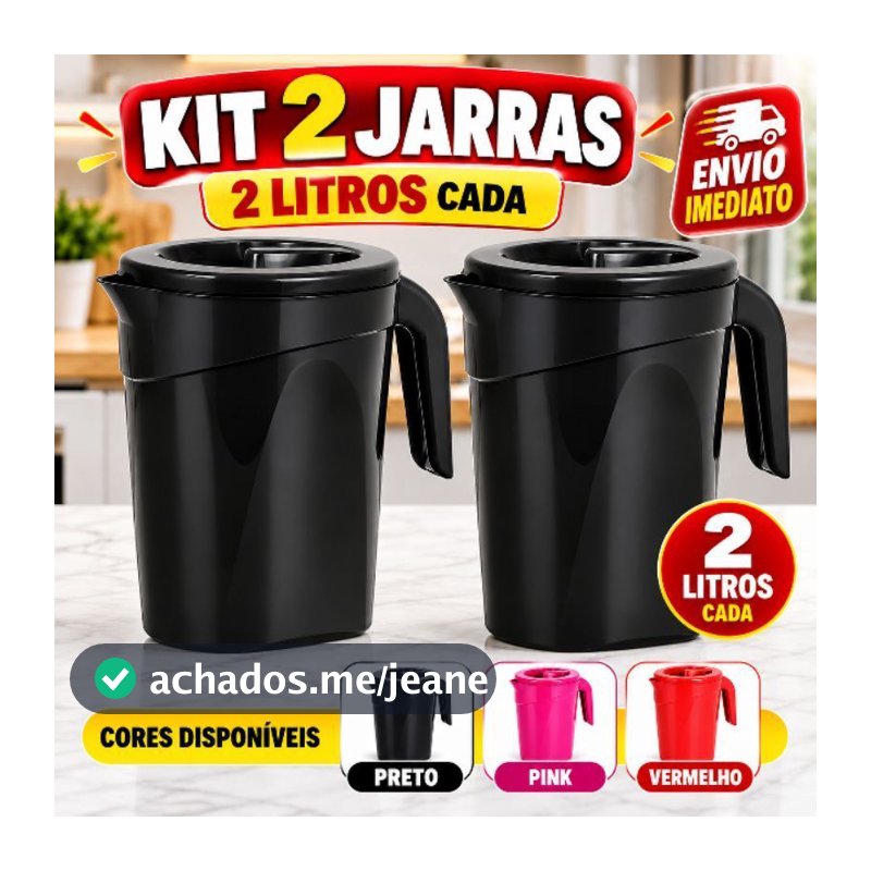 Kit com 2 Jarra Plástica 2L com Tampa | Suco Água Refresco | Resistente Leve Prática