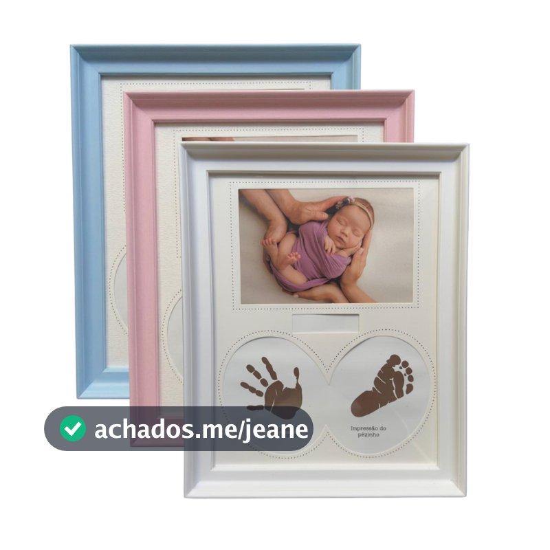 Quadro Porta Retrato Infantil Bebê Com Kit Tinteiro e Molde Mão e Pé Decoração