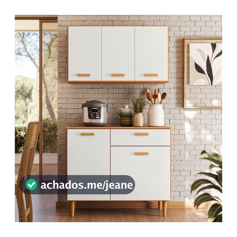 Kit Cozinha Compacta Balcão Aereo Organizador Ester 5 Portas 1 Gaveta Com Tampo