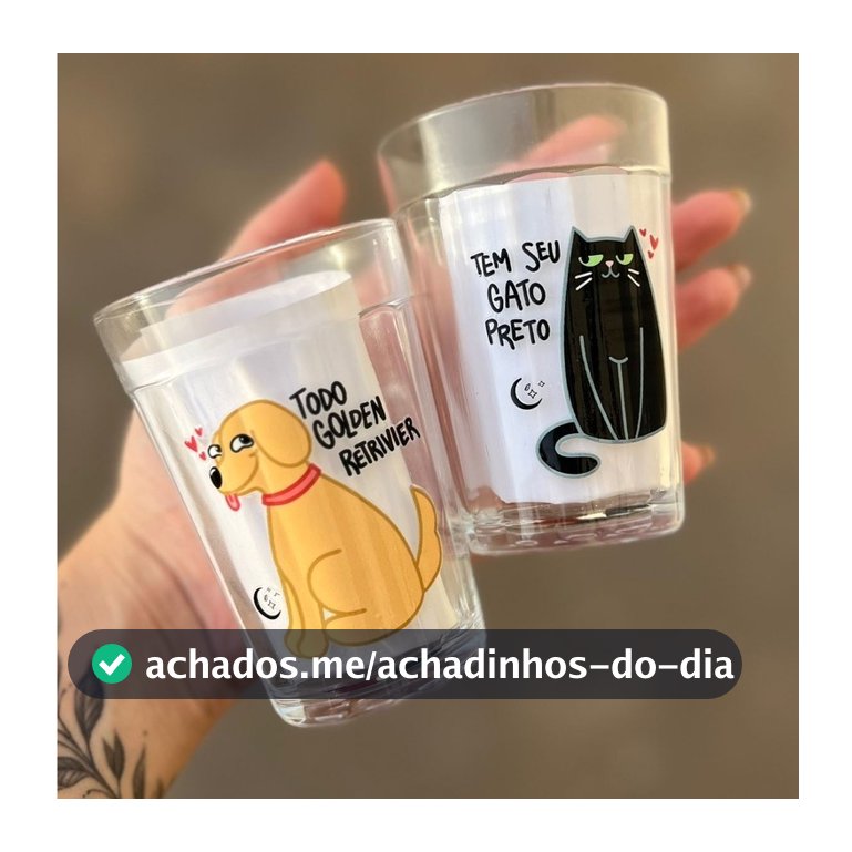 Kit 2 Copos Gato Preto e Golden - Vidro 190ml
