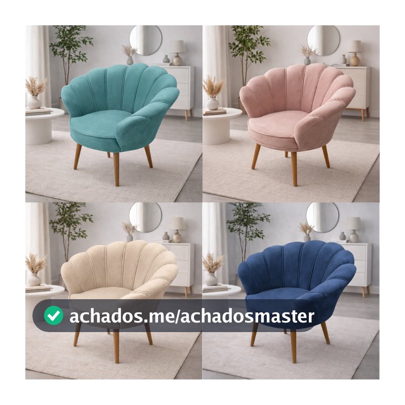Poltrona Decorativa Pétala luxo Tecido Veludo Pés Palito Sala, quarto e recepção.