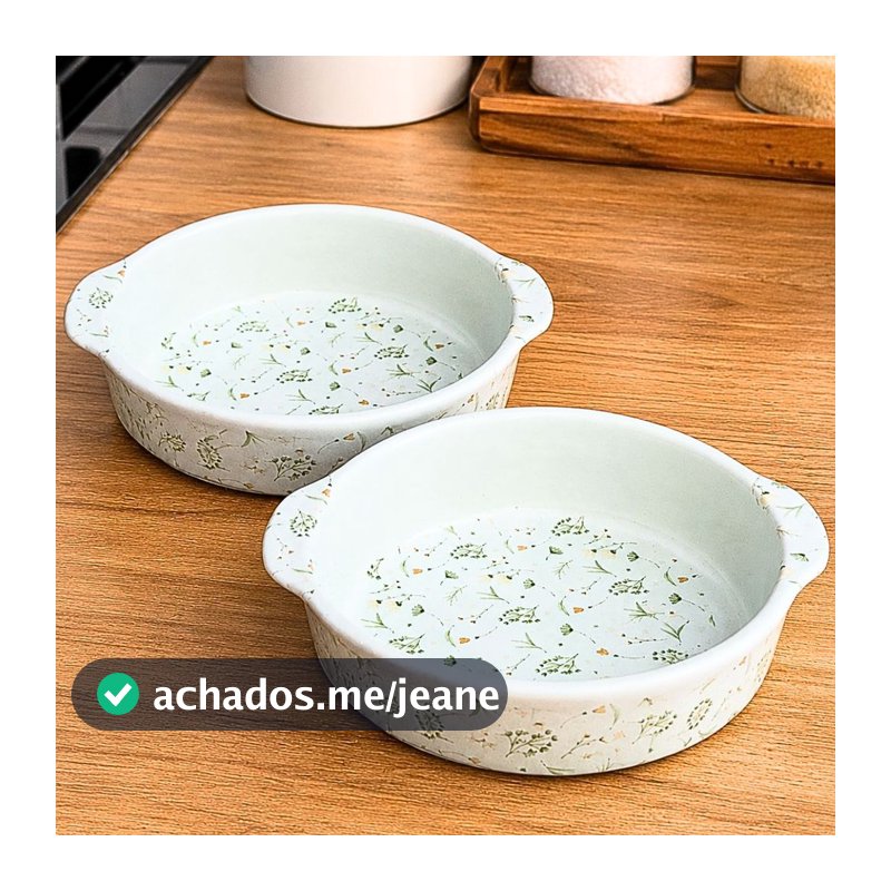 Kit 2 Travessas Refratária c/ Alças Porcelana Decorada 20cm