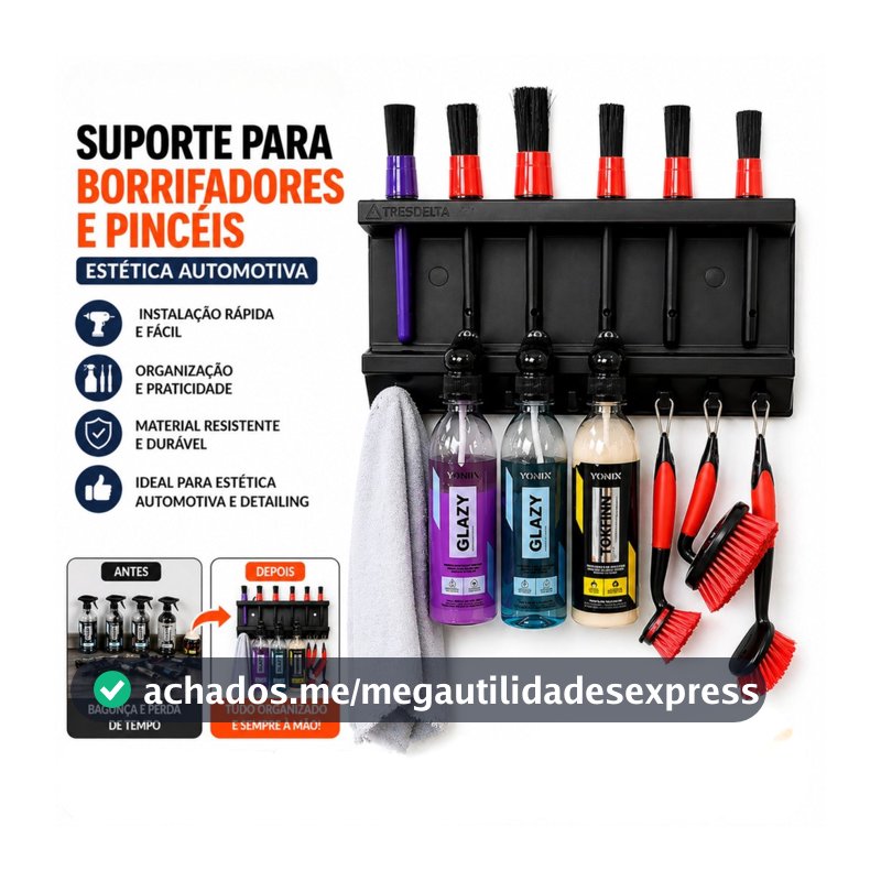 Suporte para Borrifadores e Pincéis Organizador Profissional Estética Automotiva Escovas Detailing