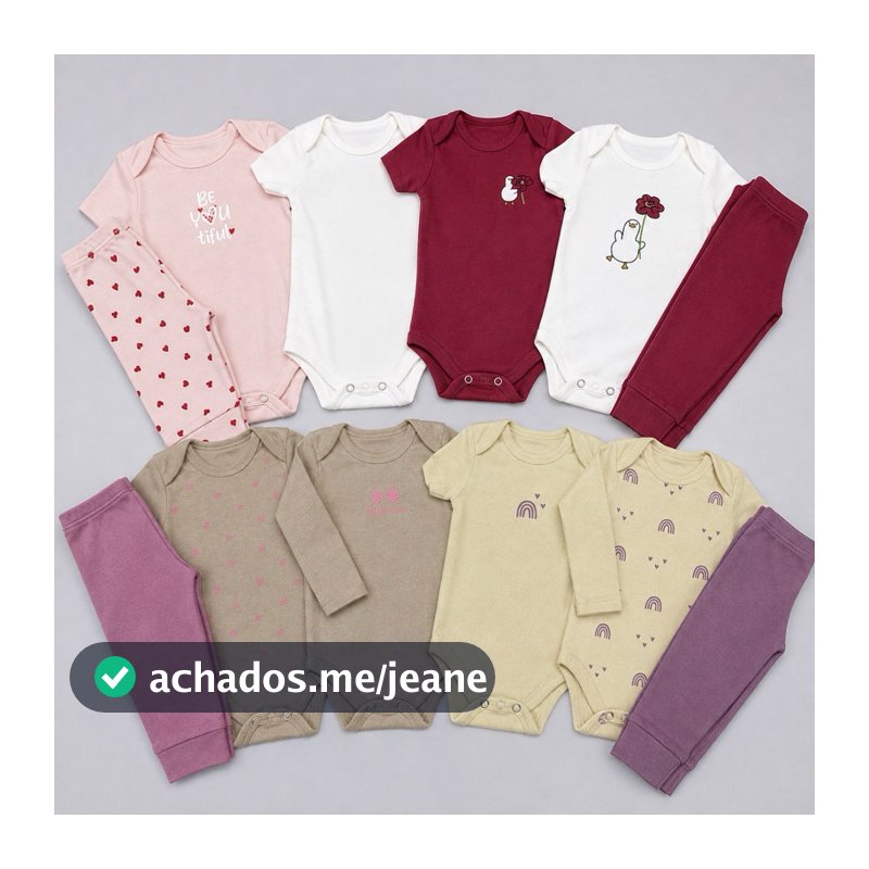 Kit Minimalista 12 peças body bebê manga curta manga longa calça Menina P ao GG