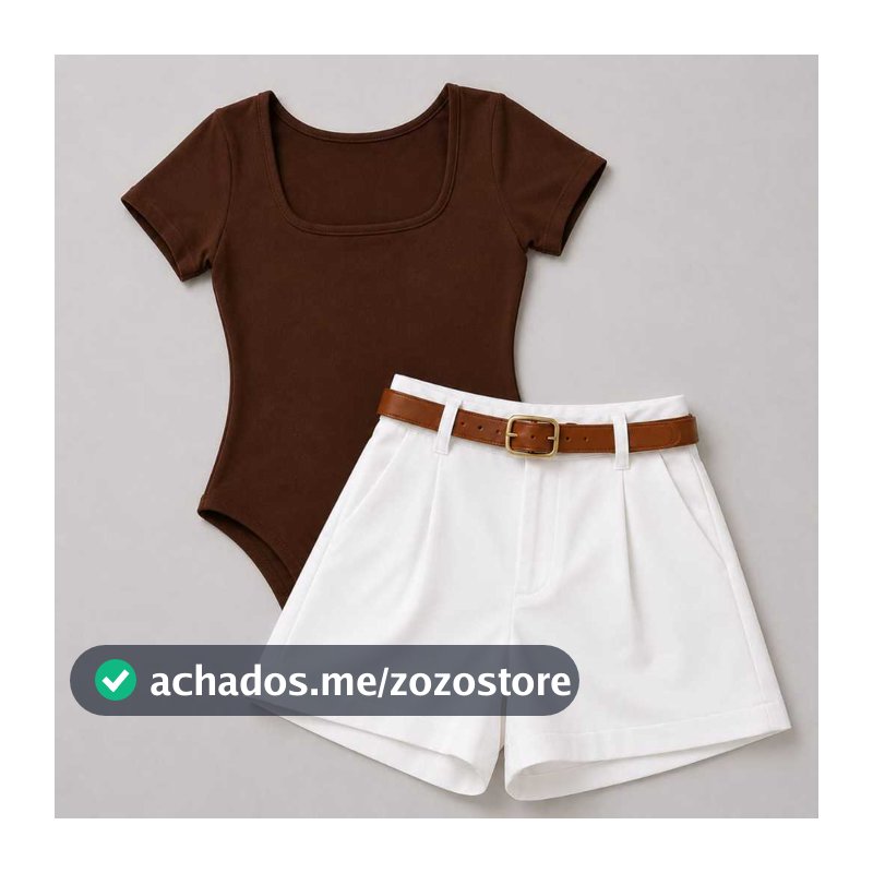 Conjunto Feminino Body Quadrado+Short Alfaiataria Com Bolso e Cinto  Moda Casual