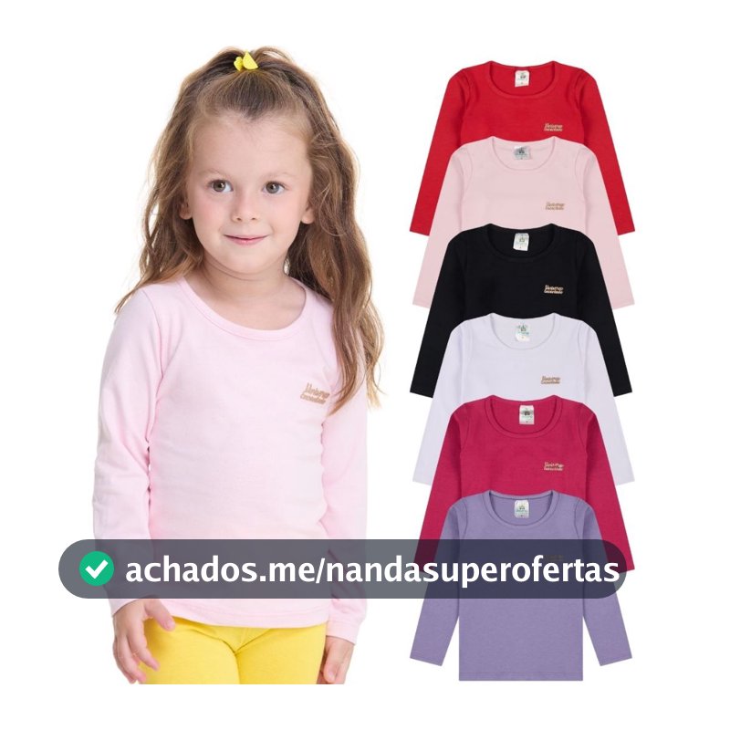 Kit 5 Blusas Manga Longa Infantil Bebê Menina Algodão Lisa
