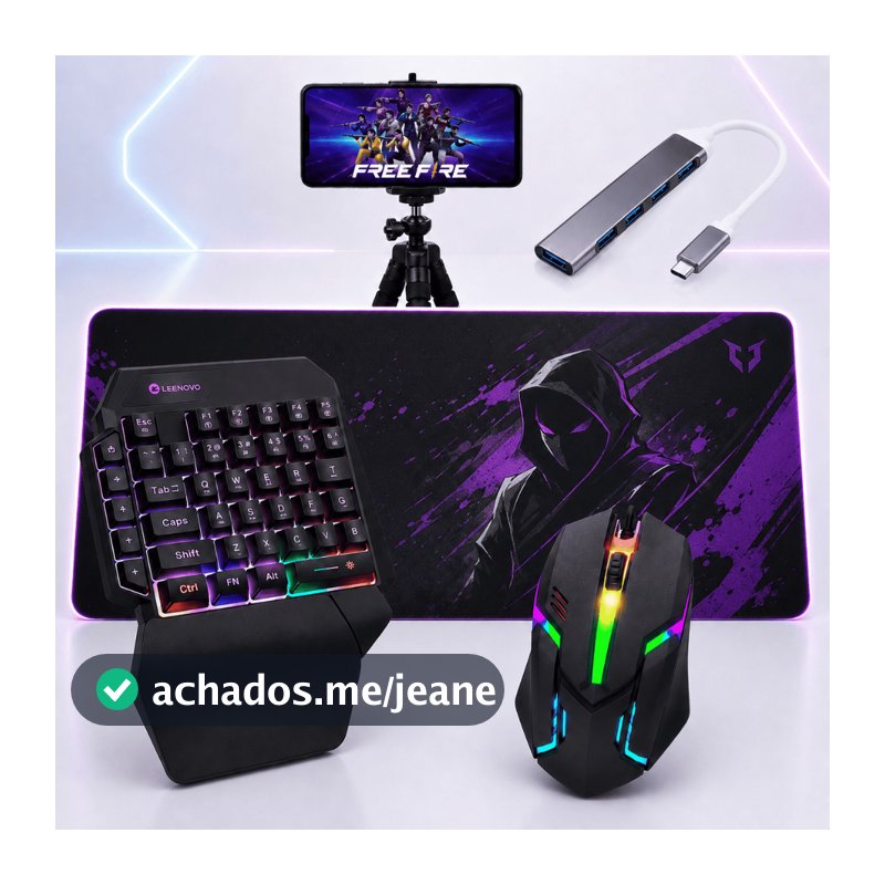 Kit Mobilador Gamer Completo Teclado Uma Mao Mouse Gamer Mousepad 30x90cm Hub Tipo C Tripé Full