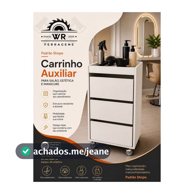 Carrinho auxiliar 100%MDF 3 Gavetas Branco