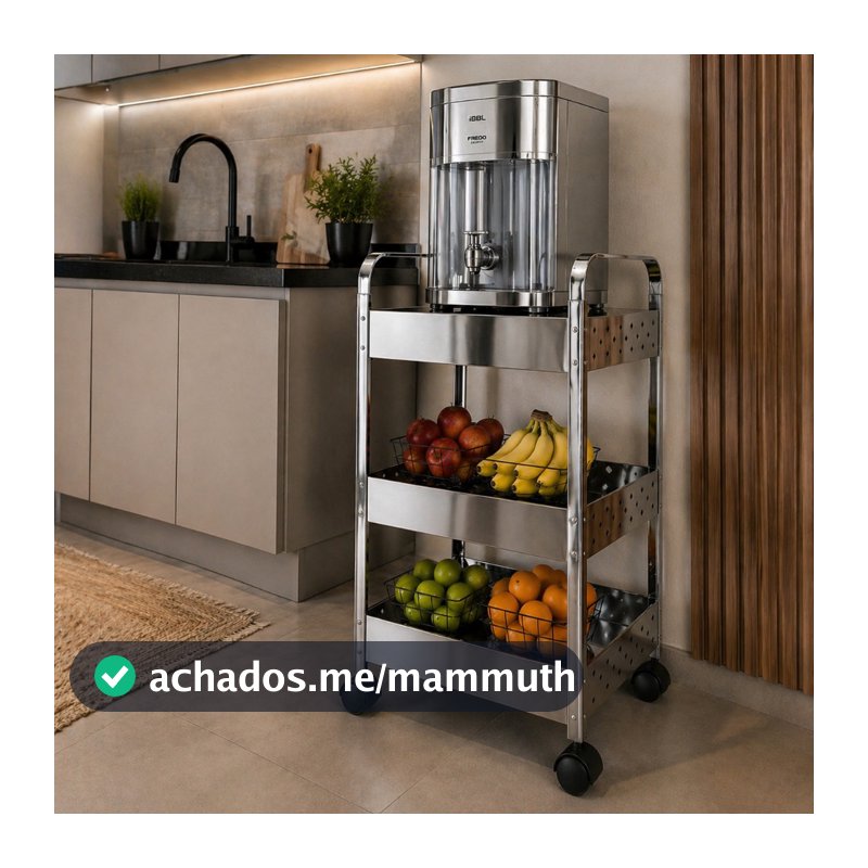 Fruteira Inox 3 Níveis Organização Com Elegância Multiuso Com Suporte Para Filtro Bebedouro Mak Inox Original