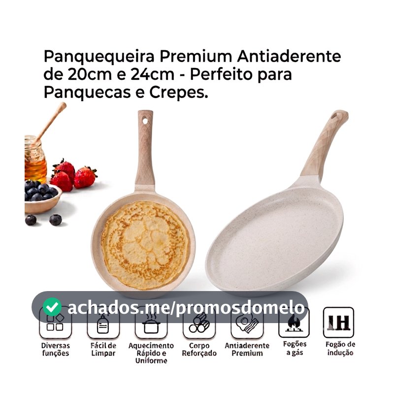 Frigideira Panquequeira Antiaderente De Cerâmica Premium Gás Indução 20cm 24cm