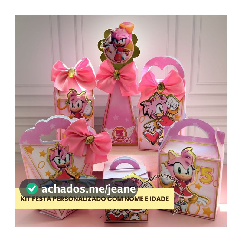 PEGUE E MONTE  Kit Personalizados AMY ROSE| Lembrancinhas Festa | Fazemos todos os temas