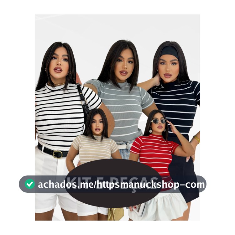 KIT 5 PEÇAS Blusa Feminina Básica Ribana Premium Casual Moda Gringa Manguinha Outono Verão Blusinha