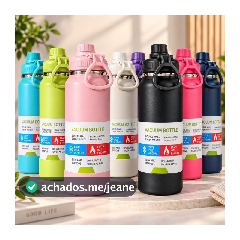 Garrafa Térmica Inox 304- 350ml 600ml 800ml 1L com Alça Mantém Quente e Frio até 24/48 Horas