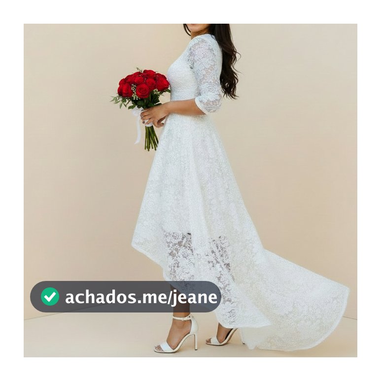 Vestido De Noiva Casamento Civil Mullet Com Cauda todo em Renda Floral cartório religioso Igreja Civil Ensaio de fotos