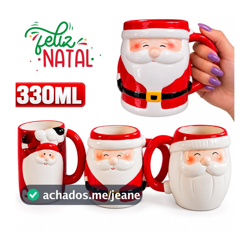 Caneca Papai Noel Porcelana Cerâmica Natal Decoração Natalina Presente 330ml em Dolomita